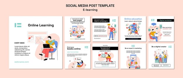 Design do modelo de postagens do instagram por e-learning