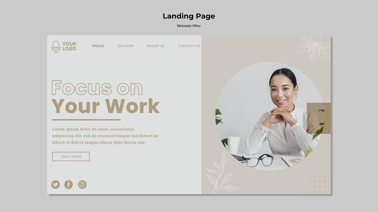 PSD grátis design minimalista da página de destino do escritório