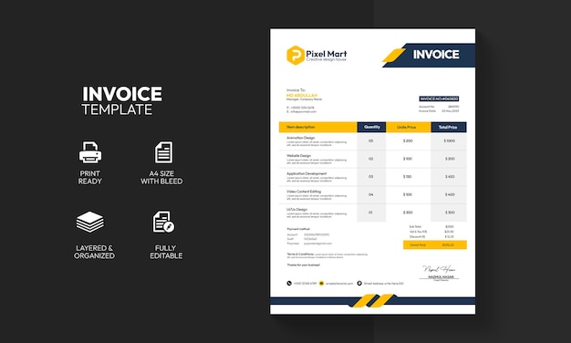 PSD grátis design moderno de modelo de fatura corporativa