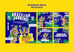 PSD grátis design plano celebração de carnaval postagens no instagram