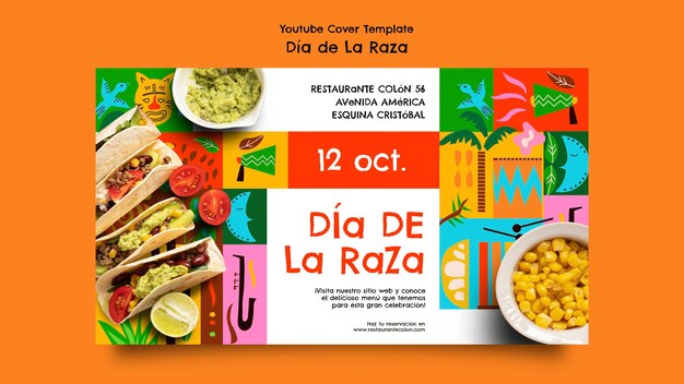 Design plano celebração do dia de la raza capa do youtube