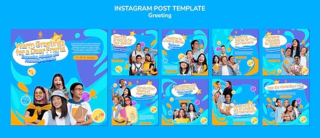PSD grátis design plano cumprimentando postagens no instagram