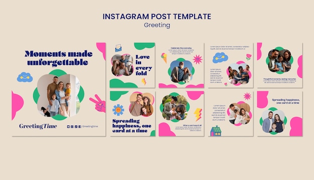 PSD grátis design plano cumprimentando postagens no instagram