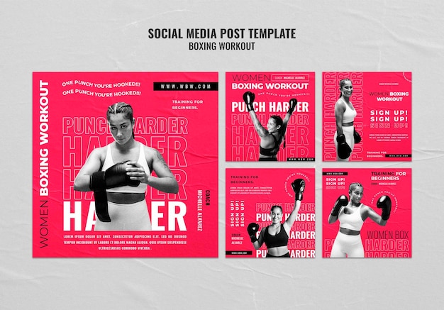 PSD grátis design plano de design de modelo de mídia social do instagram de boxe