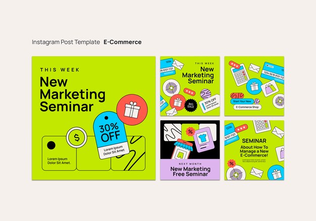 Design plano de e-commerce em postagens de Instagram