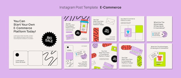 PSD grátis design plano de e-commerce em postagens de instagram