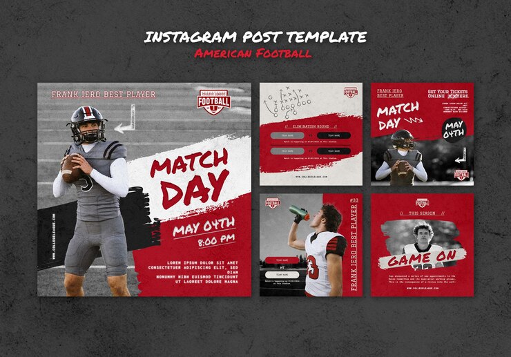 PSD grátis design plano de postagens de instagram de futebol americano