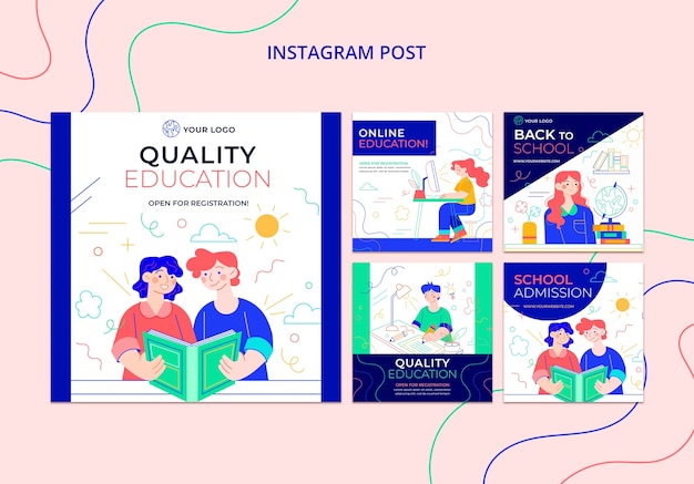 PSD grátis design plano de volta à escola instagram post