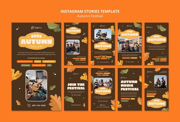 Design plano design de modelo de histórias do instagram de outono