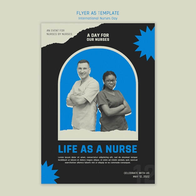 PSD grátis design plano do modelo de cartaz do dia internacional dos enfermeiros