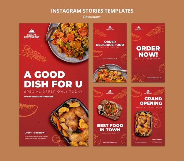 Design plano do modelo de histórias do instagram de restaurante