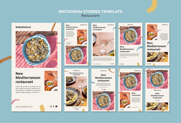 PSD grátis design plano do modelo de histórias do instagram de restaurante