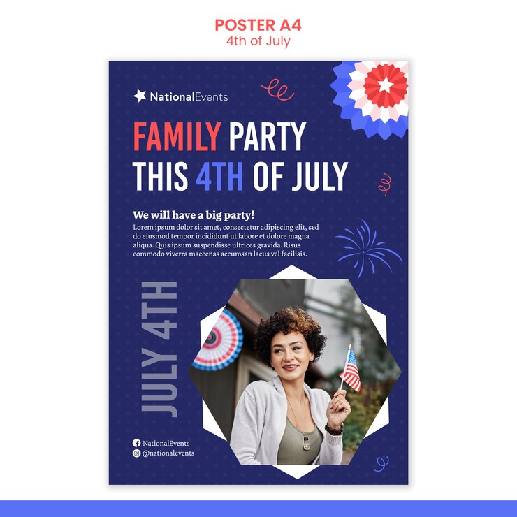 PSD grátis design plano modelo de design de cartaz de 4 de julho