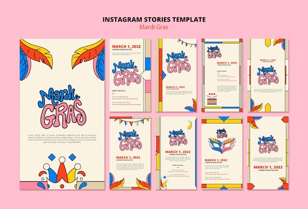 Design plano modelo de design de histórias do instagram de mardi gras