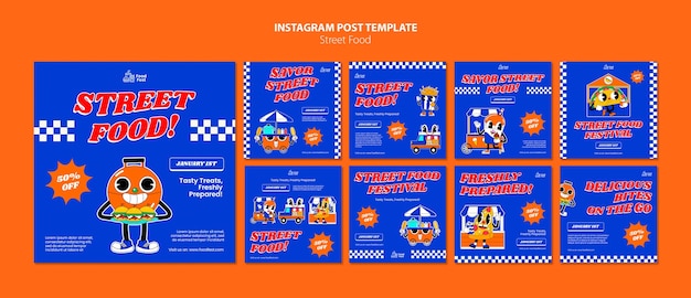 PSD grátis design plano postagens de comida deliciosa no instagram