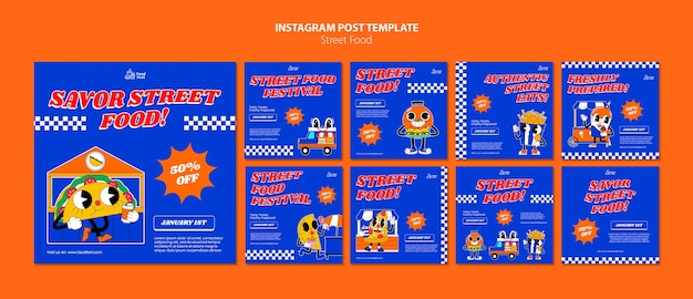 PSD grátis design plano postagens de comida deliciosa no instagram