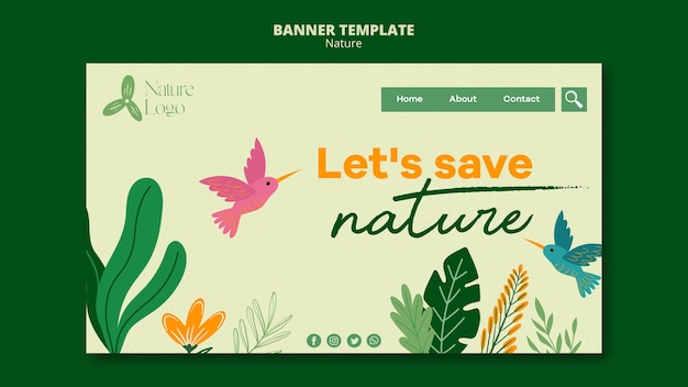 PSD grátis design plano salvar o banner horizontal da natureza