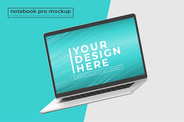 Design realista realista editável de 15 polegadas laptop pro mockup na posição rotativa esquerda isométrica Psd Premium