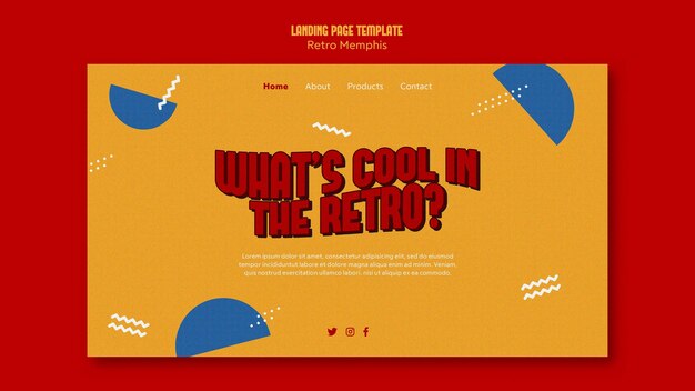 Design retro da página de destino em memphis