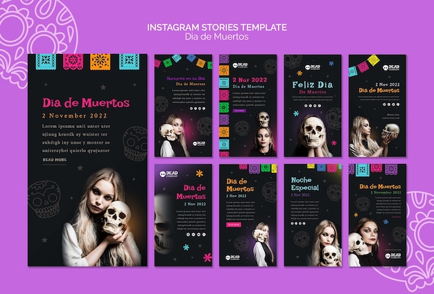 PSD grátis día de muertos instagram stories collection