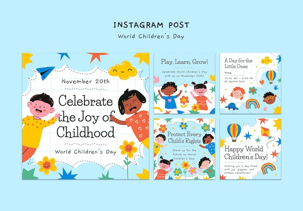 Dia Mundial da Criança design de modelo de postagem no Instagram