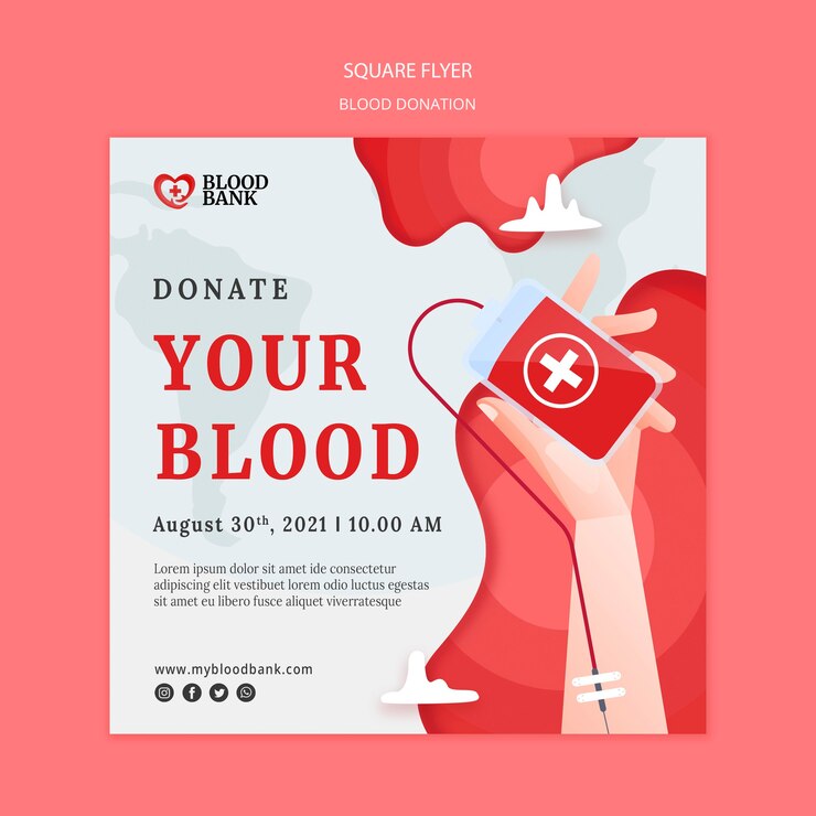 PSD grátis doe seu modelo de flyer quadrado de sangue