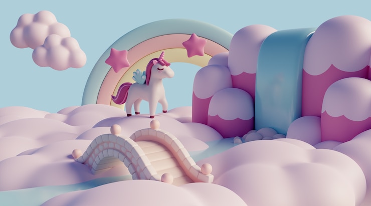 PSD grátis dreamscape 3d com nuvens e elementos de conto de fadas