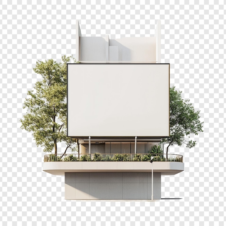PSD grátis edifício moderno com outdoors em branco e varanda