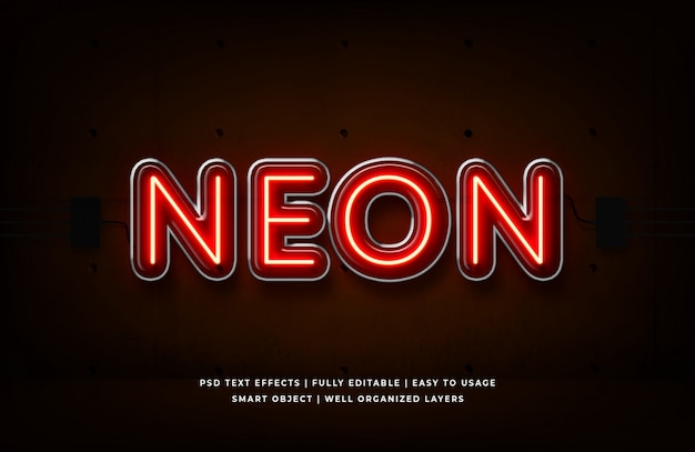 Efeito de estilo de texto 3d de néon vermelho psd premium