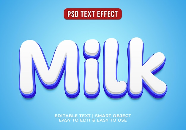 PSD grátis efeito de texto 3d de estilo leite editável