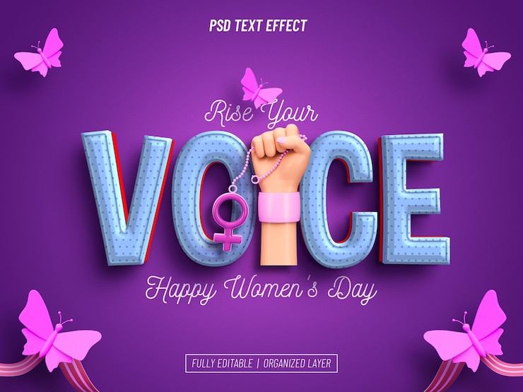 PSD grátis efeito de texto do dia internacional da mulher