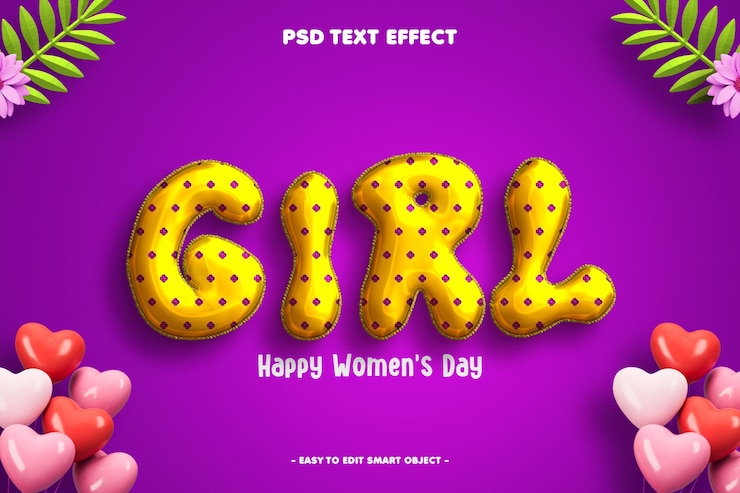 PSD grátis efeito de texto do dia internacional da mulher