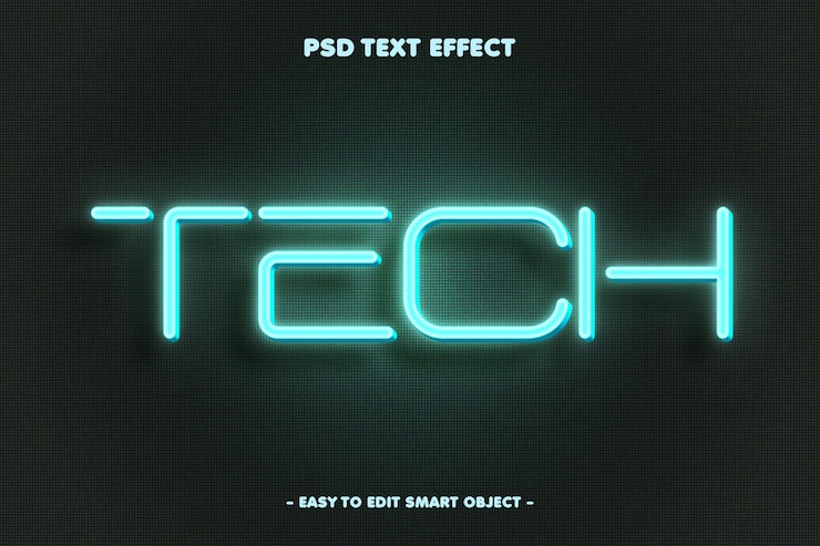 PSD grátis efeito de texto editável com luz tecnológica
