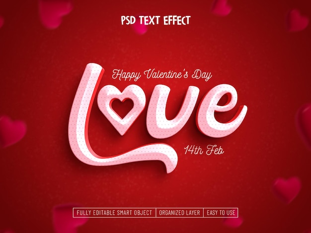 PSD grátis efeito de texto editável de amor dos namorados