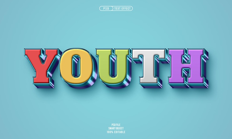 PSD grátis efeito de texto editável em 3d da juventude