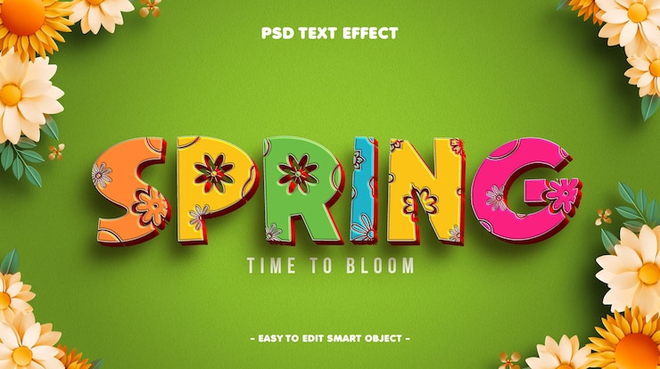 PSD grátis efeito de texto editável floral de primavera
