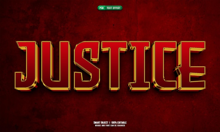 PSD grátis efeito de texto editável justice 3d