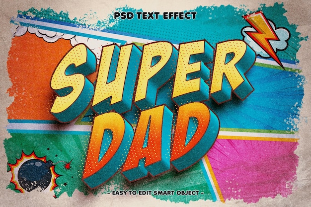 PSD grátis efeito de texto editável super dad 3d