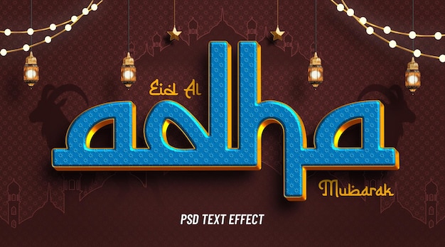 PSD grátis efeito de texto eid al adha mubarak