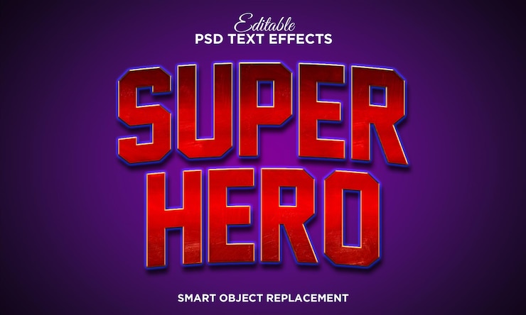 PSD grátis efeito de texto metálico moderno como título de filme de super-herói