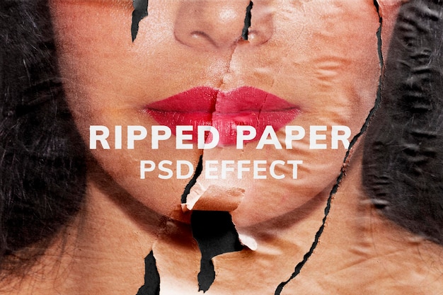 Efeito de textura PSD de papel rasgado mídia remixada fácil de usar