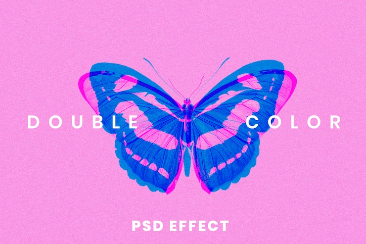 PSD grátis efeito psd de exposição abstrata de cor dupla fácil de usar em mídia remixada de tom 3d anáglifo