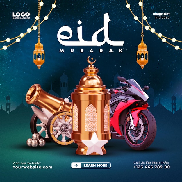 Eid especial automóvel alugue uma venda de bicicleta oferece desconto mídia social post design template