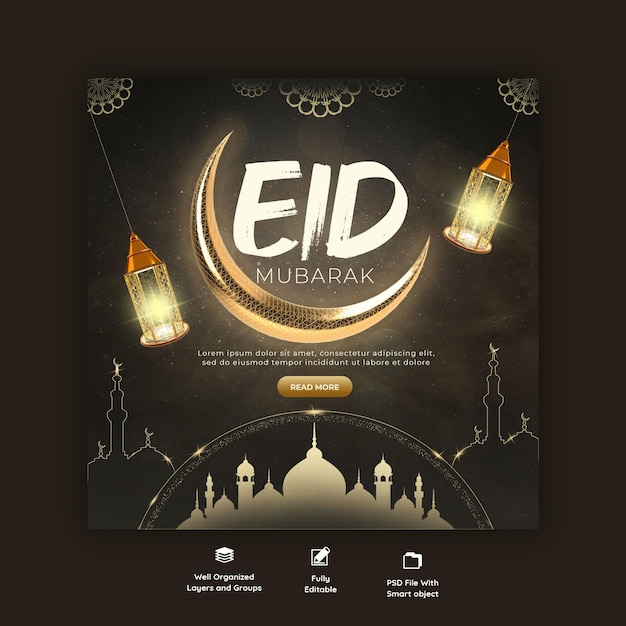PSD grátis eid mubarak e eid ul fitr banner de mídia social ou modelo de postagem do instagram