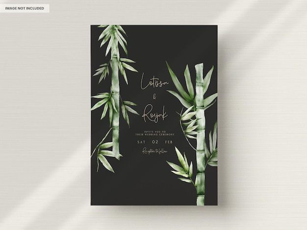 Elegante cartão de convite de casamento de bambu verde aquarela