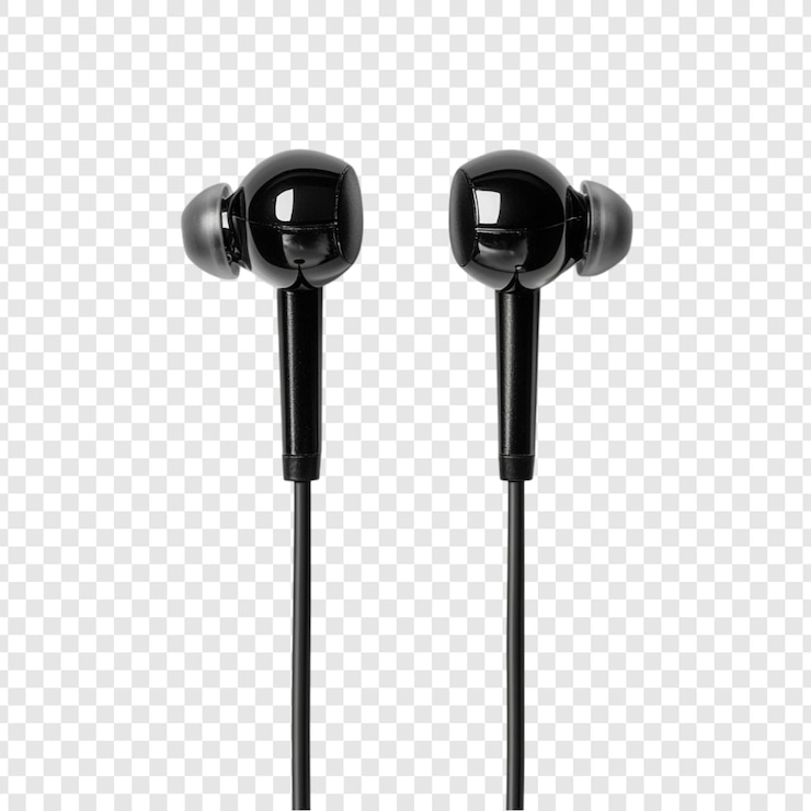 PSD grátis elegantes fones de ouvido com fio pretos experiência de áudio de alta qualidade