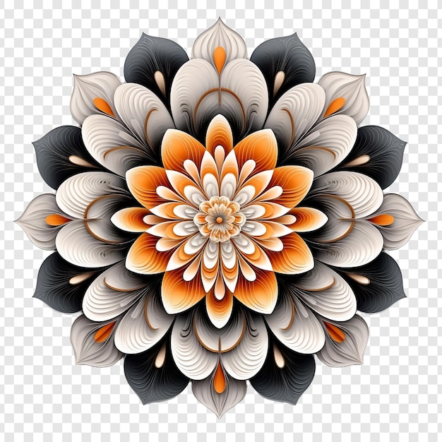 PSD grátis elemento de design fractal de mandala com padrão de flores isolado em fundo transparente