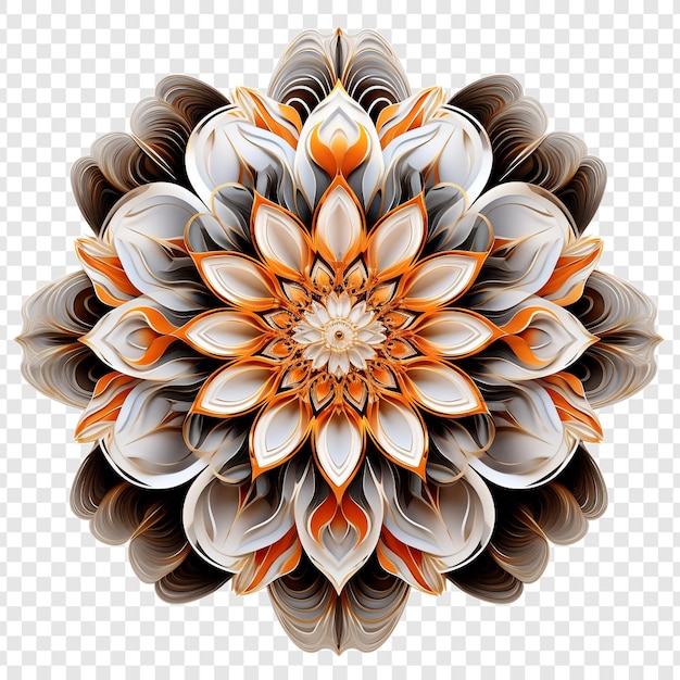 Elemento de design fractal de mandala com padrão de flores isolado em fundo transparente