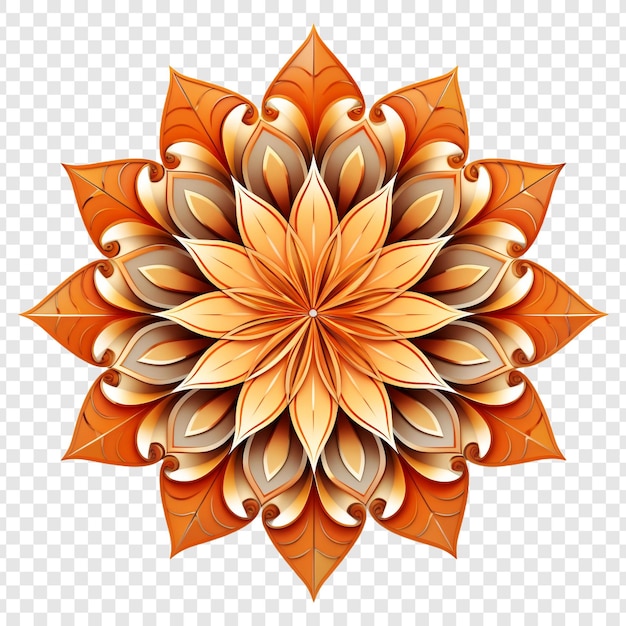 Elemento de design fractal de mandala com padrão de flores isolado em fundo transparente