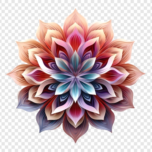 Elemento de design fractal de mandala com padrão de flores isolado em fundo transparente